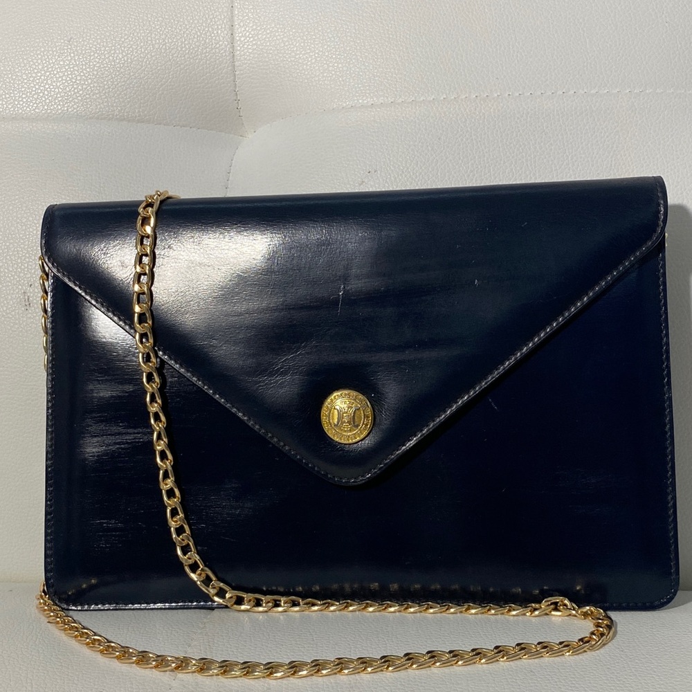 Authentic CELINE Envelope Navy Leather Clutch Bag - Picture 3 of 16